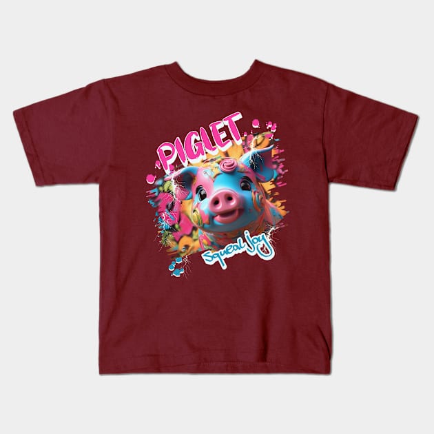 Graffiti-inspired portraiture Piglet Kids T-Shirt by Moonlight Forge Studio